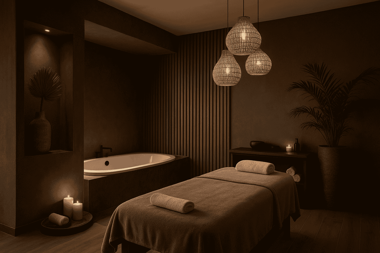 Luxury spa room with massage table